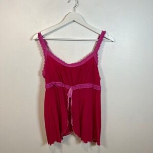 Hanky Panky Pink Nylon Lace Trim Babydoll Top Camisole Womens M/L Stretch Y2K